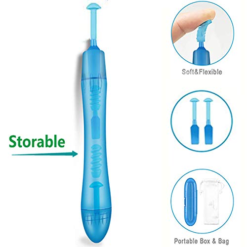 Spiral Ear Cleaner Loop Ear Wax Removal Silicone Head Picker Tool Kit 6pcs Curette Medical Storage Box Safe Care for Kid and Adult(Blue)