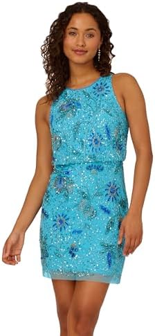 adrianna papell blue beaded short dress Womens Adrianna Papell Blue Studio Beaded Short Dress US 14