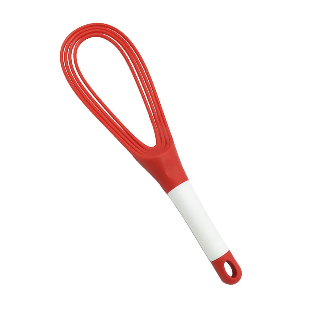 29CM Twist Whisk, Plastic Kitchen Flat Balloon Whisk Thick Wire Egg Frother Beater for Cooking Blending Whisking Stirring, Red