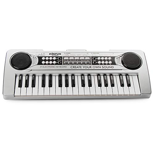 SAOCOOL Kids Keyboard Piano, 37 Keys Standard Size Multifunctional Electronic Organ Musical Kids Piano Teaching Keyboard with USB Function for Children Birthday Gift (Silver)