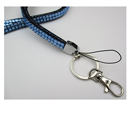 ALL in ONE Rhinestone Lanyard Bling Crystal Necklace + Badge Reel + Horizontal Card Holder for Business Id/key(BLUE)