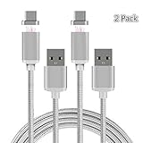 Magnetic USB Type C Cable, Nylon Braided Cable Charger Synchronous Data Transfer LED Indicator Adapter for Samsung S8 S8+ Macbook LG G5 G6 Google Honor 8 Typec Device (2Pack)