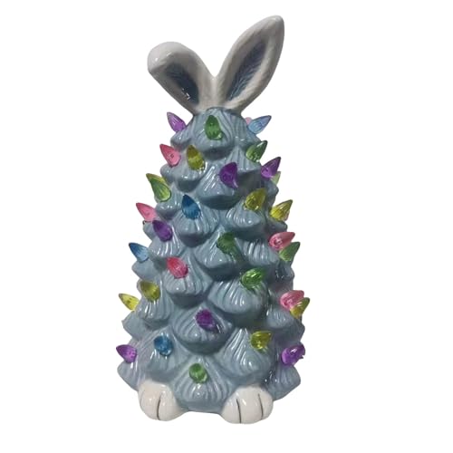 Lighted Easter Ceramic Bunny Tree Decoration,Easter Rabbit Figurines with Colorful Lamp Beads & Bunny Ear, Spring Decor Figurine Night Light for Home, Tabletop Holiday Decorations Gifts (19.5CM/A)