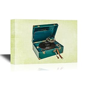 Music Canvas Wall Art - Antique Blue Boxed Turntable - Gallery Wrap Modern Home Art | Ready to Hang - 12x18 inches