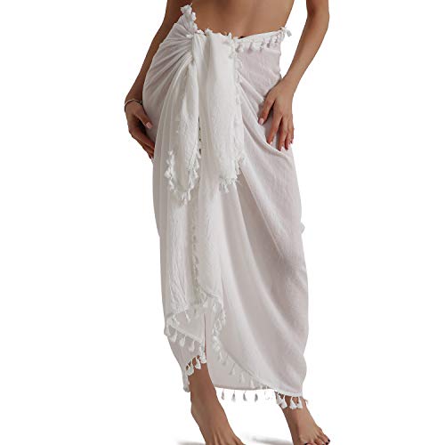 Eicolorte Sarong Cover Ups for Swimwear Plus Size Solid Women Long Swimsuit Wrap Pareo - Thumbnail 7