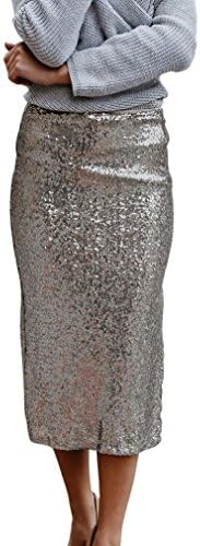 Clearance Hot Sale!Women Skirt Daoroka Sexy Sequins Split Bodycon A Line Casual High Waist Knee Length Club Party Skirt Valentine's Day Gift For Girlfriend Lovers Wife (S, Silver)