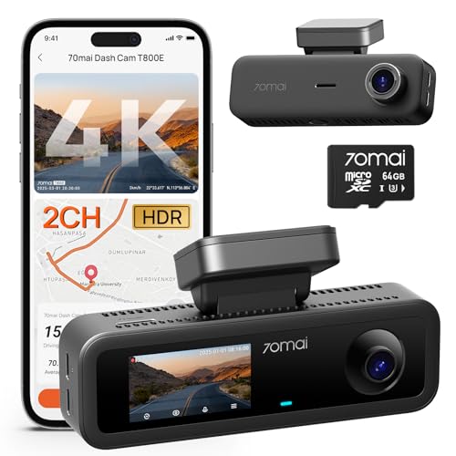 70mai 4K Dash Cam Front and Interior, 4K HDR Dash Camera with F1.55 Aperture, UHD Dashcam, Wi-Fi 6, 24H Parking Surveillance, GPS, Loop Recording, 64GB Card Included, for Cars/Taxi/Uber/Lyft