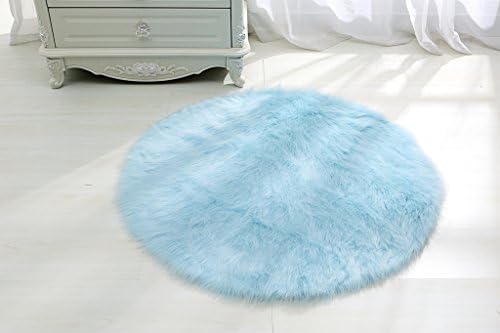 RugMall Faux Fur Shaggy Rug 3 Feet 3 Inch Round Blue