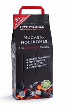 LotusGrill Buchen-Holzkohle 2,5 kg! Speziell entwickelt für den raucharmen Holzkohlegrill/Tischgrill