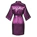 Women's Satin Kimono Robe for Bridesmaid and Bride Wedding Getting Ready Kimono with Rhinestones Dressing Gown,Maid of Honor Edition, Purple M
