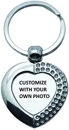Silver Keychain - Personalized with Your Own Photo - Includes Gift Box - Stainless Silver Key Chain (Charming Heart)