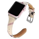 Simpeak Comapatible for iWatch Band 42mm 44mm, Genuine Leather Replacement iWatch Wristband Strap with Metal Buckle for iWatch Series 4 3 2 1 Sport and Edition, Slim Design for Women Men, Grid Pattern