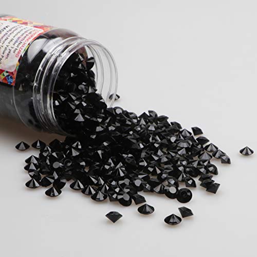 Meching Acrylic Diamonds Crystals 11OZ(1100 PCS) Bottle Round Diamond Crystals Treasure Gems for Table Scatters, Vase Fillers, Event, Wedding, Birthday Decoration Favor, Arts & Crafts (Black)