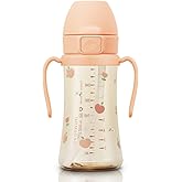 GROSMIMI Flip Top Spill Proof Sippy Cup, PPSU, BPA Free, 10 oz, Stage 2 Straw for Toddlers (Peach flower)