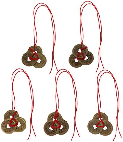 yhdcc44 Chinese Coins Fortune Coin Feng Shui Keychain, Coins Lucky I-ching Coins with Red String