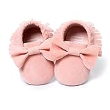 Voberry Baby Boys Girls Soft Soled Tassel Bowknots Crib Shoes PU Moccasins (0~4 Month, Pink)