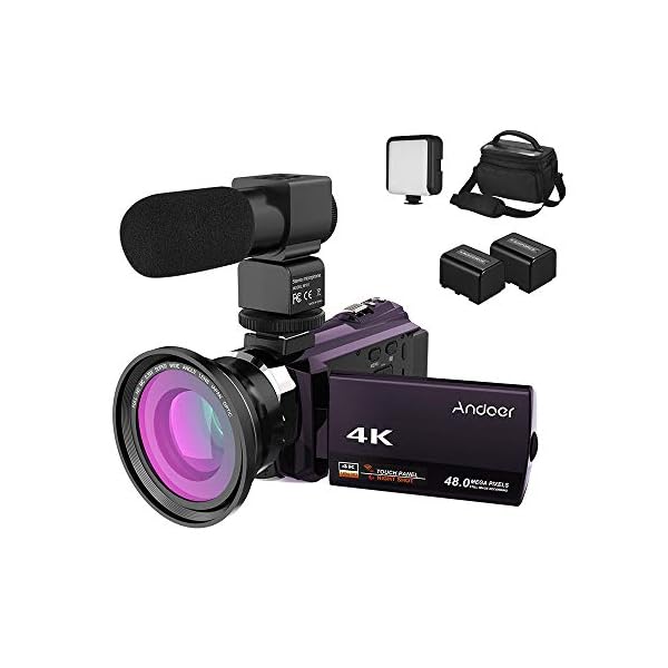 Andoer 4K Camcorder 1080P 48MP WiFi Digitalvideokamera IR Nachtsichtgerät 16X Digitalzoom mit 0.39X Weitwinkel…