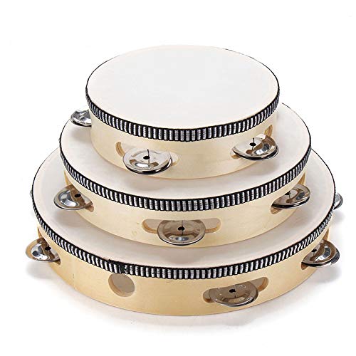 image for Musfunny Hand Held Tambourine Drum 6 inch Bell Birch Metal Jingles Per