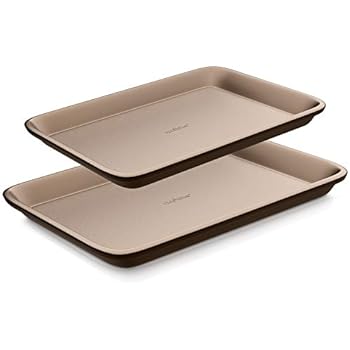 nutrichef NC2TRBK1.5 Nonstick Cookie Sheet Pan | 2pc Large and Med Metal Baking Tray Professional Quality Kitchen |, Non-Stick w/Rimmed Borders, Guaranteed NOT to Wrap-FDA approved