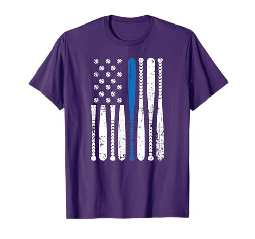 Photo 1 of **NAVY**Blue Line LEO USA Flag Police Support Baseball Bat Tee T-Shirt L