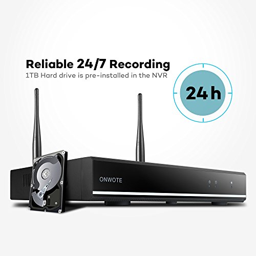 ONWOTE 1080P Full HD Wireless Security Camera System with 10.1" LCD Monitor and 1TB Hard Drive, All-in-one, Plug n Play