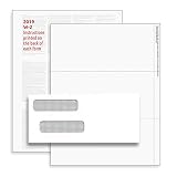 2019 3-Up W-2 Tax Forms (100 Sheets & Envelopes) for Laser or Inkjet, 24 lb. Paper, Instructions Printed on The Back, Compatible with QuickBooks and Accounting Software