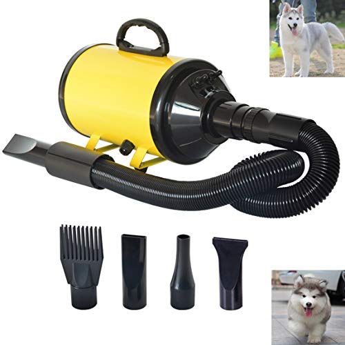 C&W Pet Dog Cat Hair Dryer Blower,Pet Grooming Dryer with Heater,Speed Adjustable Dog Hair Dryer,Pet Dryer for Large Small Dogs Cats Animal,Variable Speed (Yellow)