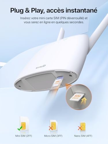 4G07-4G SIM Router, LTE Dual-Band AC1200 WiFi Router con SIM, 2 Removable External Antennas, LAN/WAN Port, No Configuration, Plug & Play in 1 minuto