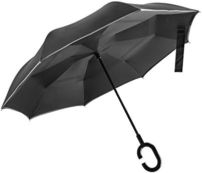 MFEEL Double Layer Inverted Umbrella Cars Reverse Umbrella, ,Windproof UV Protection Big Straight Umbrella for Car Rain Outdoor With C-Shaped Handle and Carrying Bag