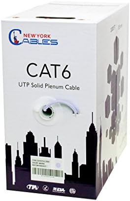 Cat6 Bulk Plenum 1000ft CMP Rated 550MHz 23AWG UTP Solid Cable White