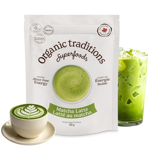 Organic Traditions Matcha Latte Powder, Japanese Matcha Green Tea With Coconut Milk, Naturally Occurring Caffeine And L Theanine, Lightly Sweetened Instant Latte Drink With Probiotics, 150g / 5.3oz