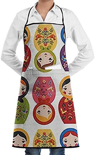 Russian Matryoshka Nesting Dolls Bright Grill Aprons Kitchen Chef Bib - Professional for BBQ Baking Cooking for Men Women Pockets cute aprons