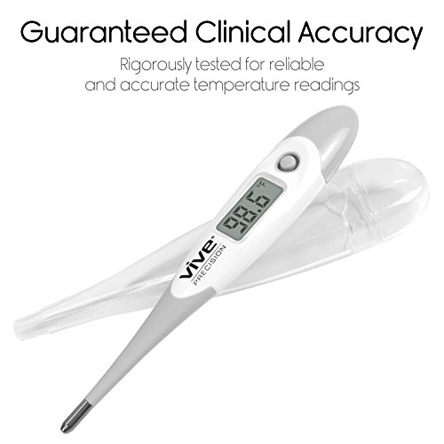 Digital Oral Thermometer by Vive Precision - Electronic Basal Body Temperature Monitor for Fevers - Fast, Quick Reading, Accurate, Waterproof, Medical Rectal Thermometer - For Adults and Children