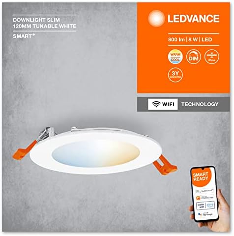 Luminária: para teto, SMART RECESS SLIM DOWNLIGHT TW / 8 W, 220... 240 V, ângulo de radiação: 110, Branco sintonizável, 3000... 6500 K, material da carroçaria: plástico, IP20