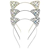 DRESHOW 3 Pack Crystal Cat Ears Headbands Rhinestone Kitty Ear Hair Band Cosplay Accessories for Women Girls