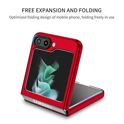 Funda para Galaxy Z Flip 5/Flip5, Carcasa Protección Deslizante para la Cámara, con 360 Grados Full Body Anti-Shock Anti-arañazos Case Protector Bumper Silicona y Armor Soporte Carcasa,Rojo