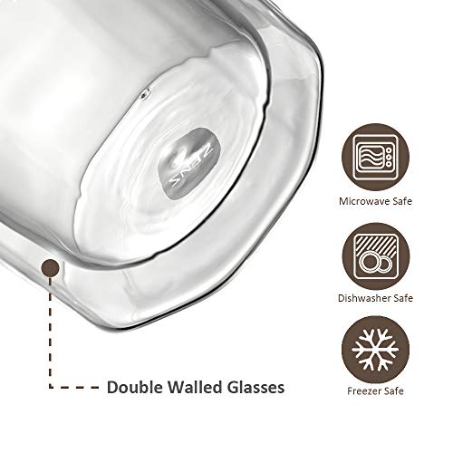 ZENS Double Wall Highball Glasses Set of 2, 14oz Water Glass Tumbler Coffee Cups, Glassware Drinking Set for Cocktails Beverage, Juice, Gift Package