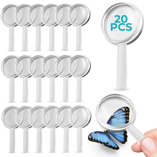 20 Pcs Mini Magnifying Glass – 3X Plastic Magnifying Glass Bulk, Lightweight, Durable, Impact-Resistant, Pocket Size 2.36