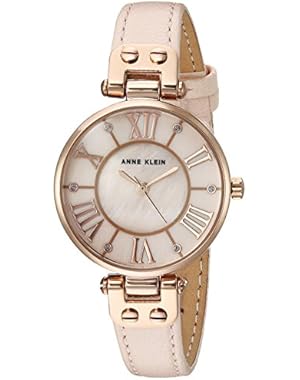Women's Quartz Metal and Leather Dress Watch, Color:Pink (Model: AK/2718RGPK)
