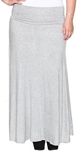 Libian Jr Plus Size Long Maxi Rayon Slip on Foldover Skirt (2X Plus, Heather Grey)