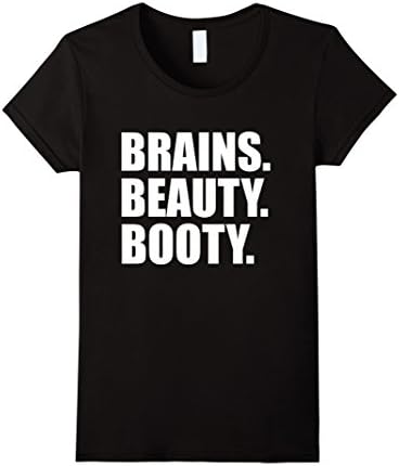 Women's Brains Beauty Booty Funny T-shirt Slim Thick Curvy Smart Large Black