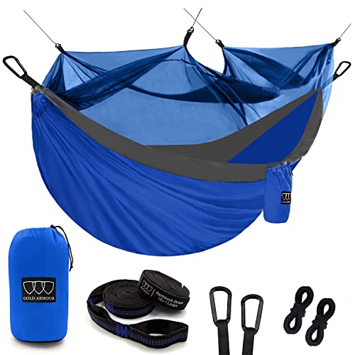 Gold Armour Camping Hammock - Camping Essentials, Double Hammock with Bug Net,