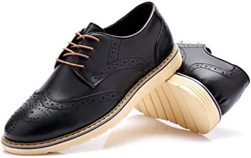 Fangsto Men's Leather Oxfords Brogues Flats Shoes Lace-ups