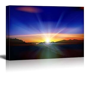 Canvas Prints Wall Art - Abstract Nature View with Mountains and Sunrise | Modern Home Deoration/Wall Art Giclee Printing Wrapped Canvas Art Ready to Hang - 12" x 18"