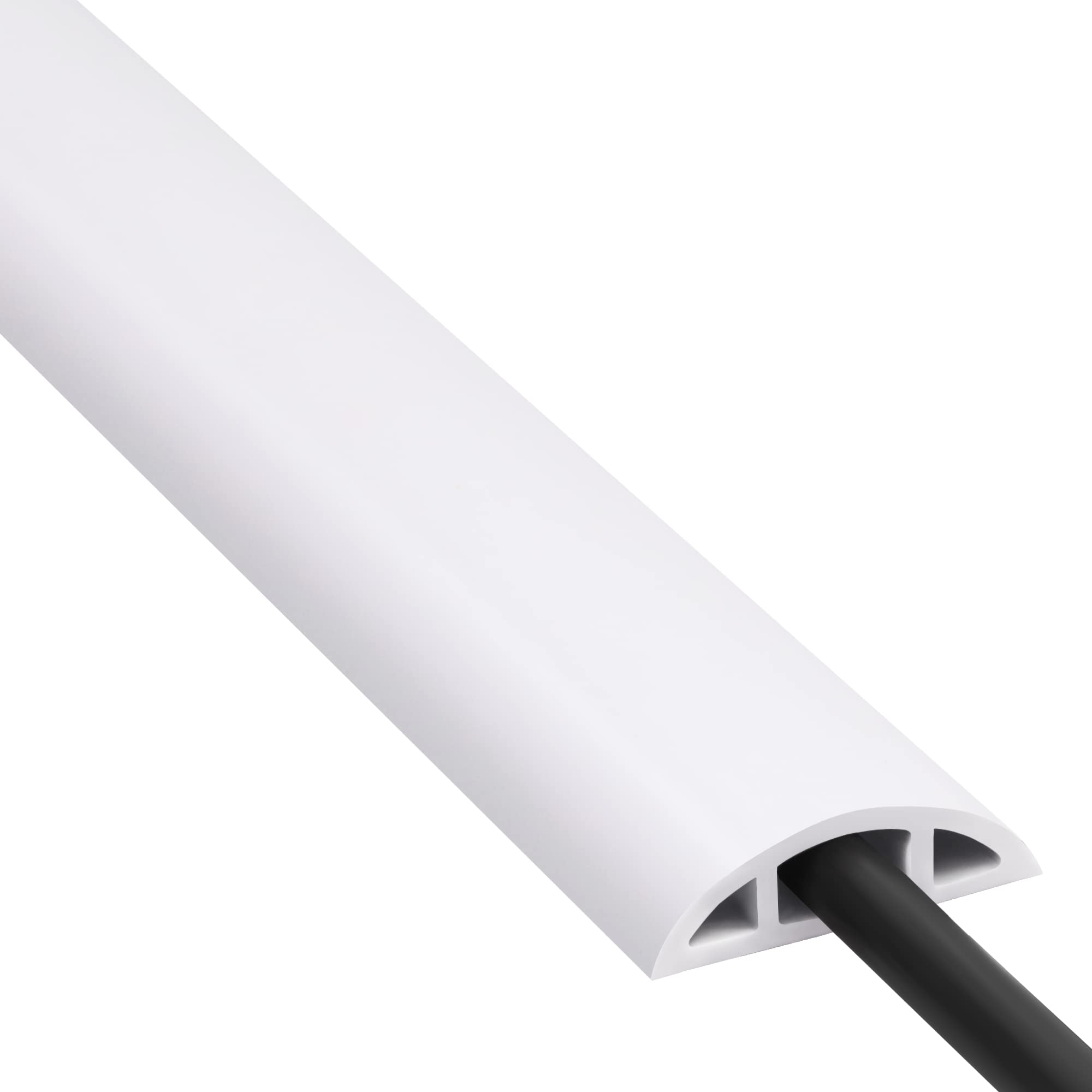 Photo 1 of Cord Cover Floor 6ft White, PVC Floor Cable Cover, Cord Hider Floor Cord Protector Prevent Cable Trips & Protect Wires, Floor Cable Management Hide Cords on Floor, Cord Cavity -W0.47 x H0.28
