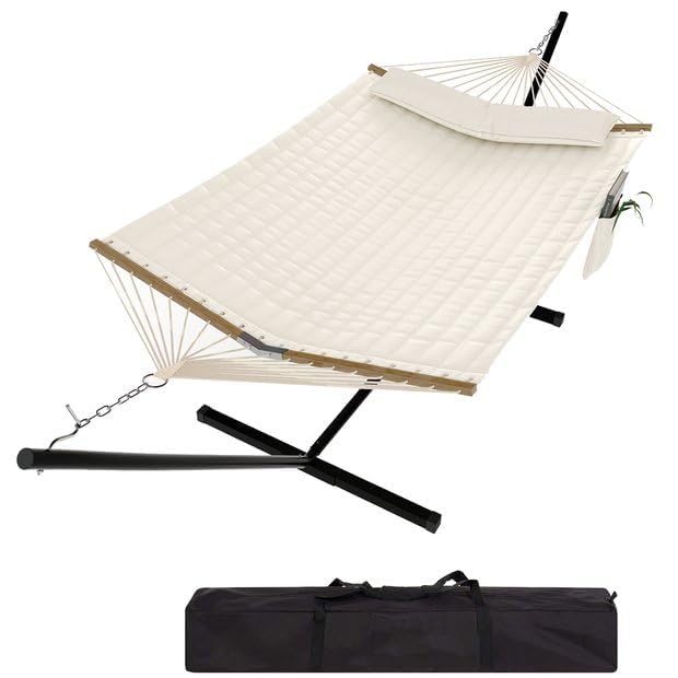 Hammocks with Iron Frame Polyester Cotton Small T-Shape Stand + V Wood Frame Co…