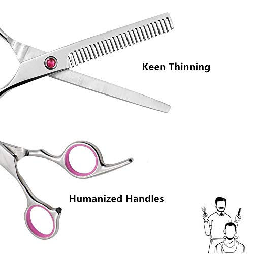 Family Hair Cutting Scissors 6.5" Stainless Steel Hair Scissors - Barber Thinning/Texturizing Scissors Set with Fine Adjustment Screw（Pink） - Thumbnail 3