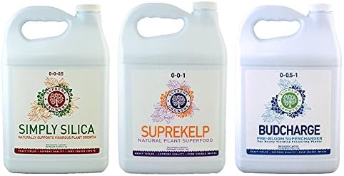 Supreme Growers 1 Gallon Liquid Fertilizer Bundle (Includes Simply Silica, SupreKelp, and BudCharge) Promotes Growth of Strong Plant Tissues Naturally Feeds Soil All Natural Supercharger