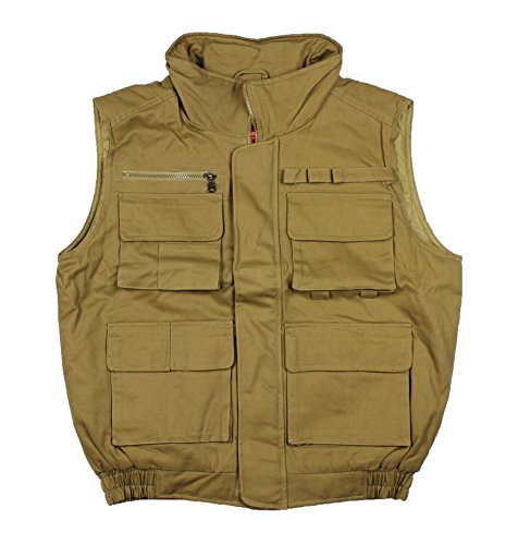 New Men's Tactical Fishing Hunting Multi Pocket Zipped Cotton Sports Vest (M, Khaki) - Thumbnail 3