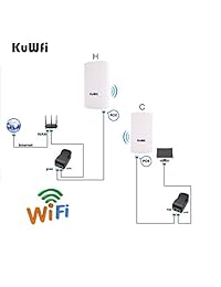 KuWFi   Juego de 2 unidades de 450 Mbps de CPE inalámbrico para exteriores e interiores, puente inalámbrico de punto a punto, soporta 1.2 mi, solución de distancia de transmisión para PTP PTMP (pre programado WDS) punto de acceso inalámbrico puente